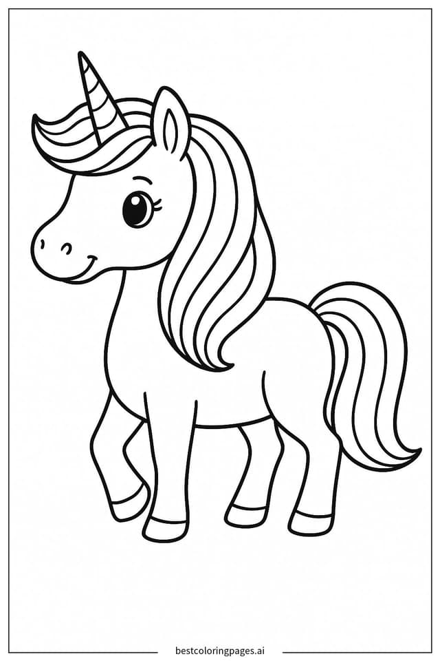 Gambar Mewarnai Unicorn dengan Surai Pelangi