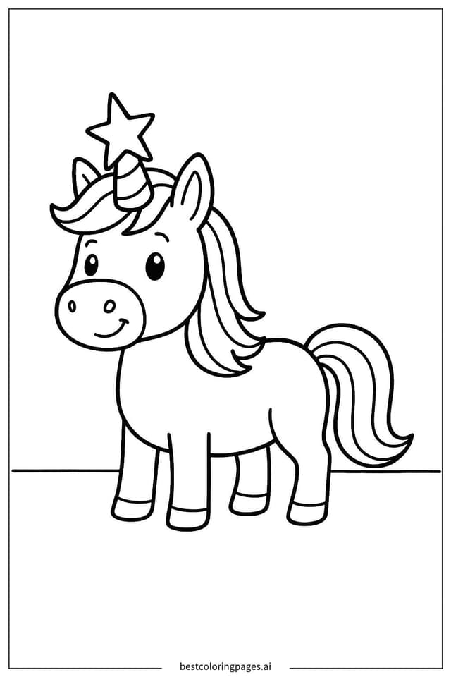 Gambar Mewarnai Unicorn dengan Tanduk Bintang