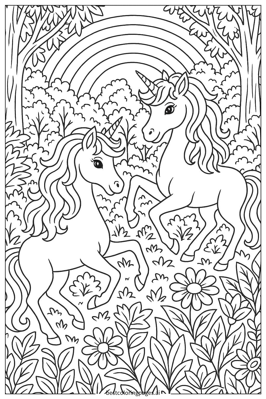 Unicórnios em uma Floresta Arco-Íris