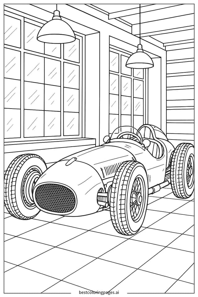 Classic Race Car Showroom Coloring Pages