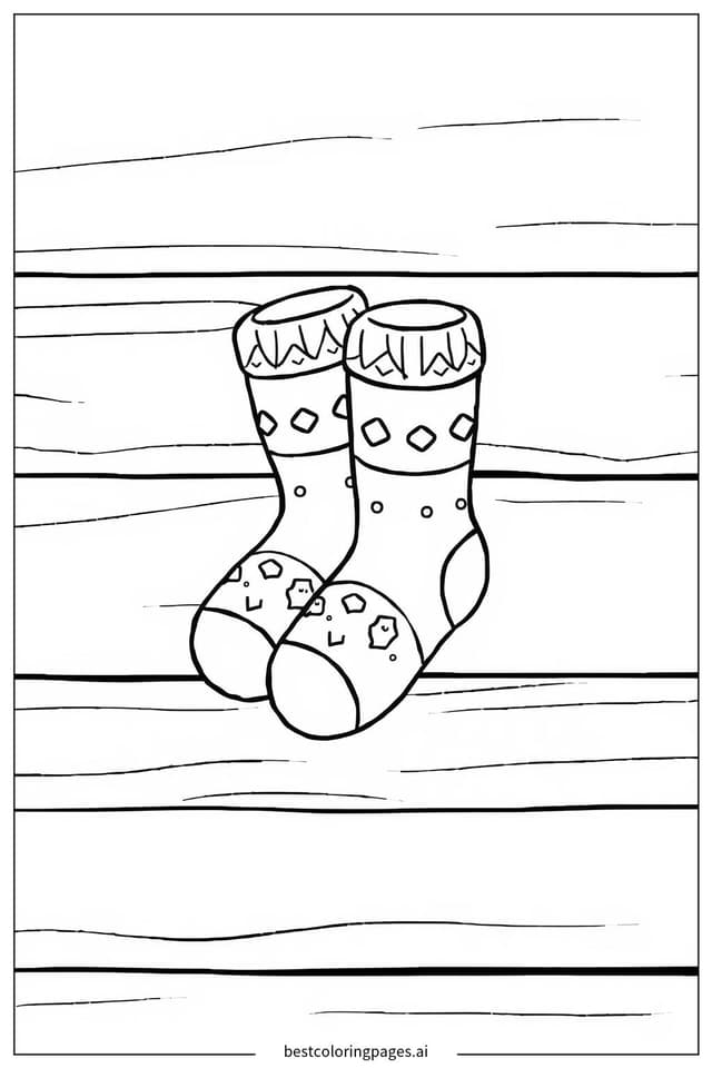 Coloriage Chaussettes chaudes sur un sol en bois