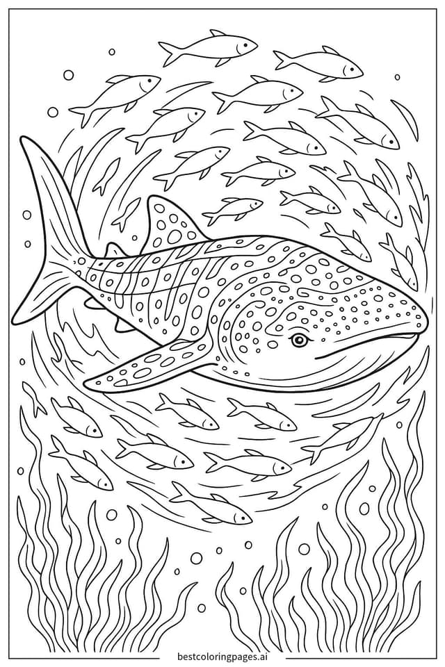 Walhai in einem Schwarm von Fischen Ausmalbilder