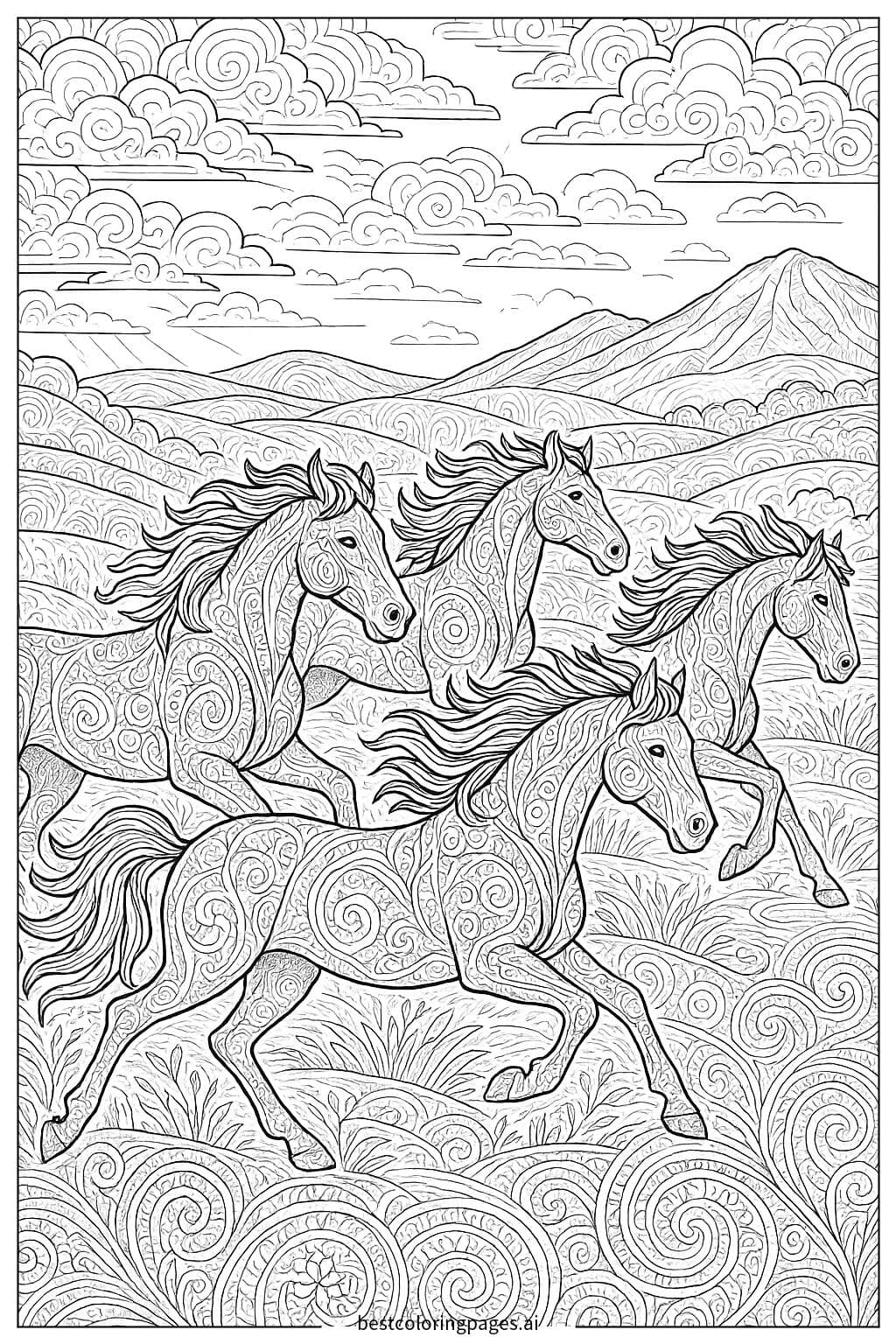 Majestic Wild Horses Galloping Across the Prairie