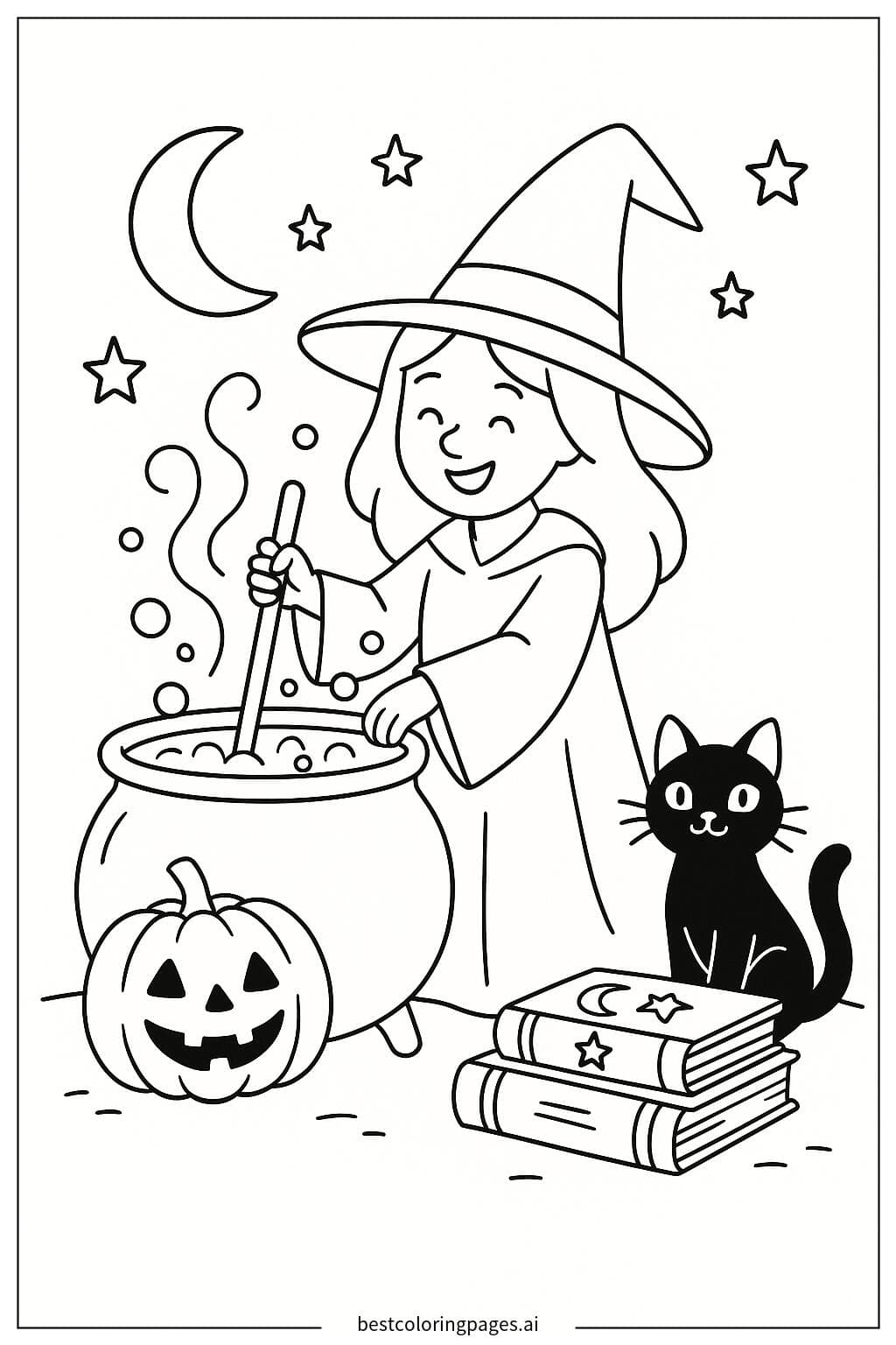 Witch Stirring a Bubbling Cauldron