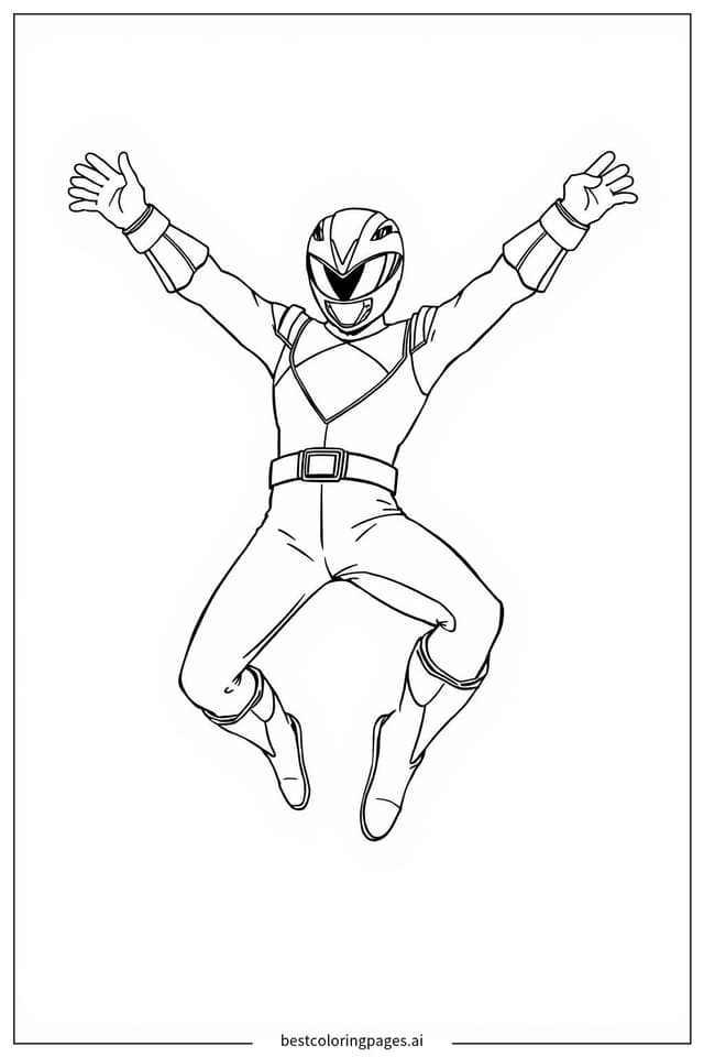 Coloriage Ranger Jaune sautant dans les airs