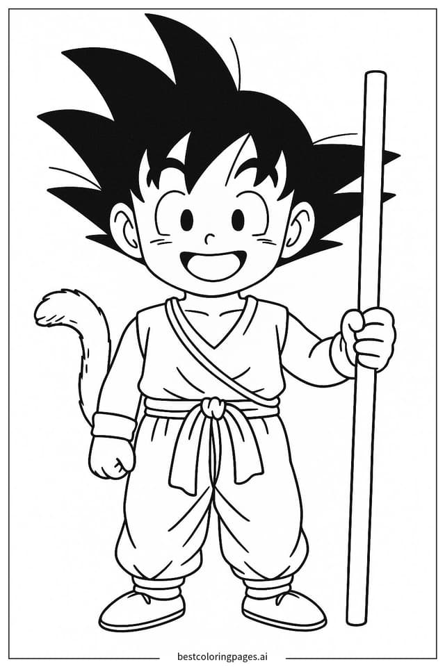 年幼悟空手握如意棒 著色圖