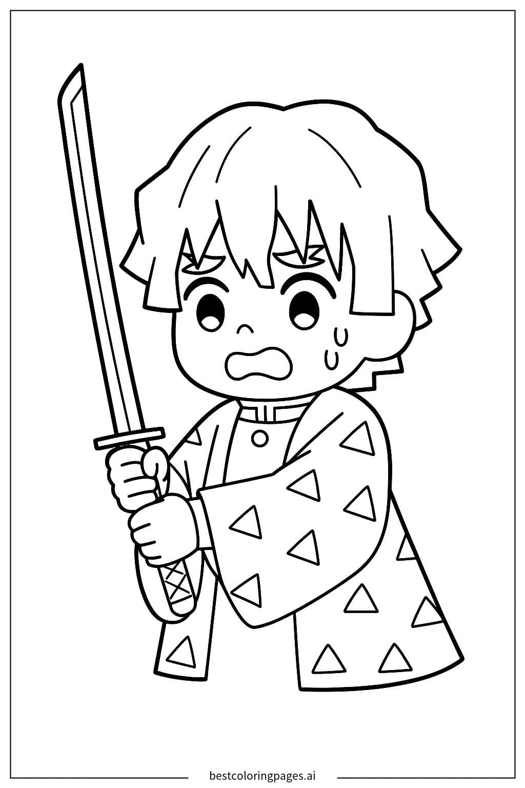 Zenitsu Nervously Holding His Sword