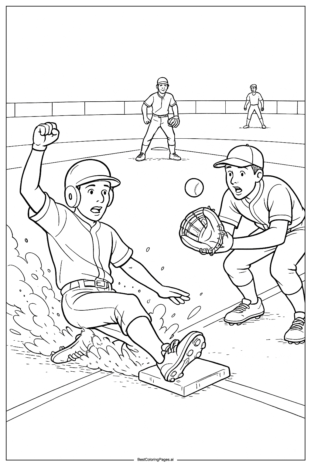 Baseball player sliding to base