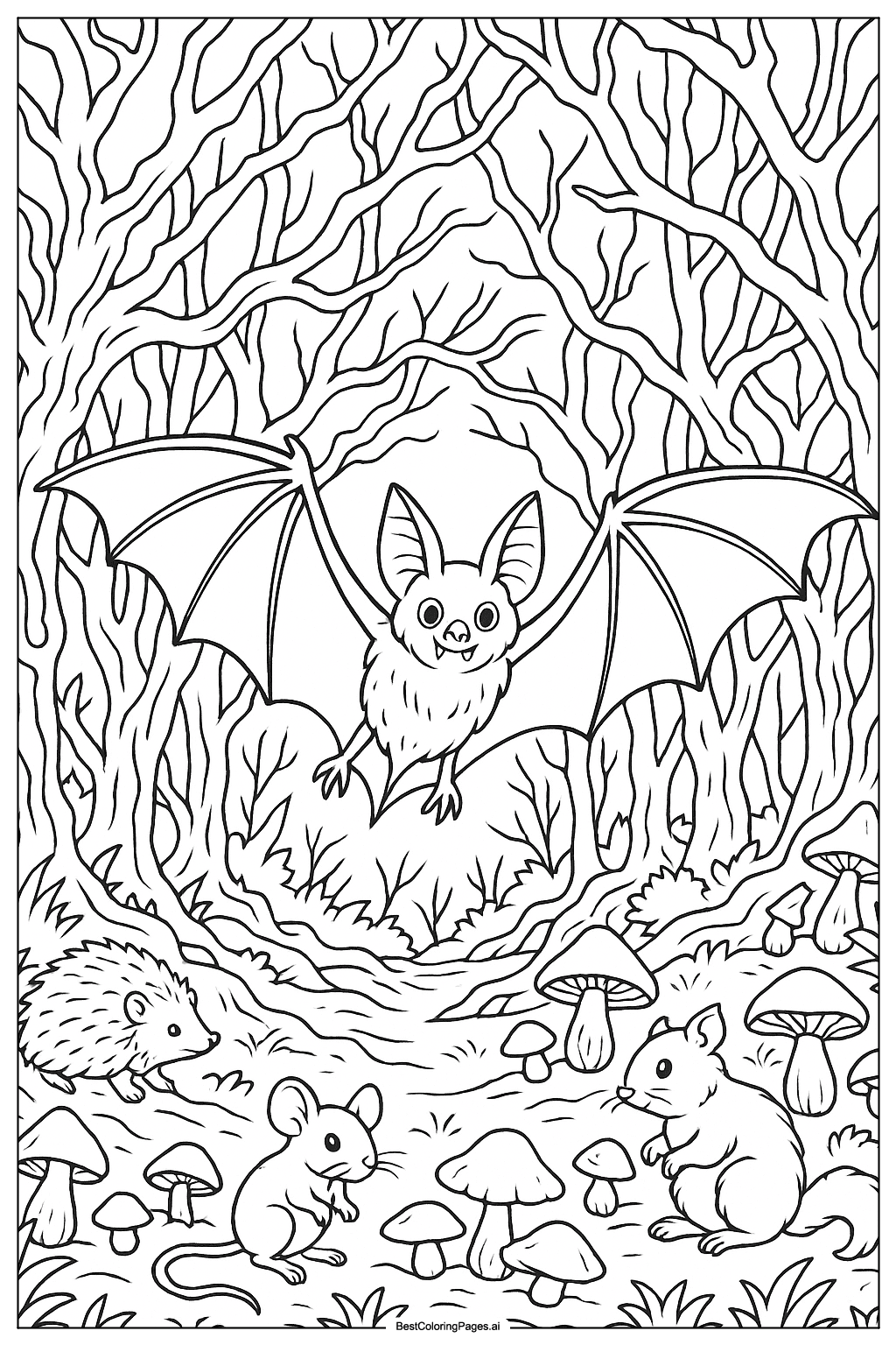Bat in spooky forest