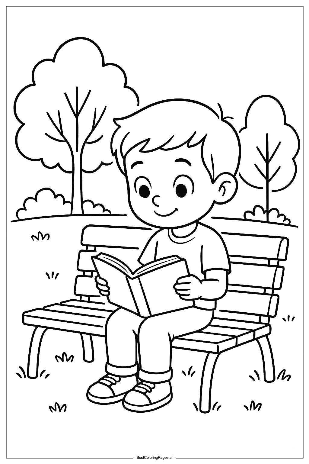 Boy reading a book in park