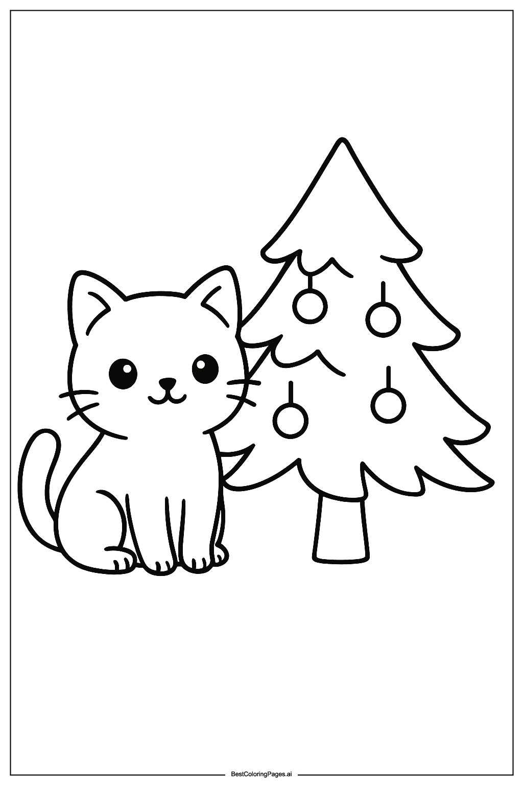 Cat beside Christmas tree