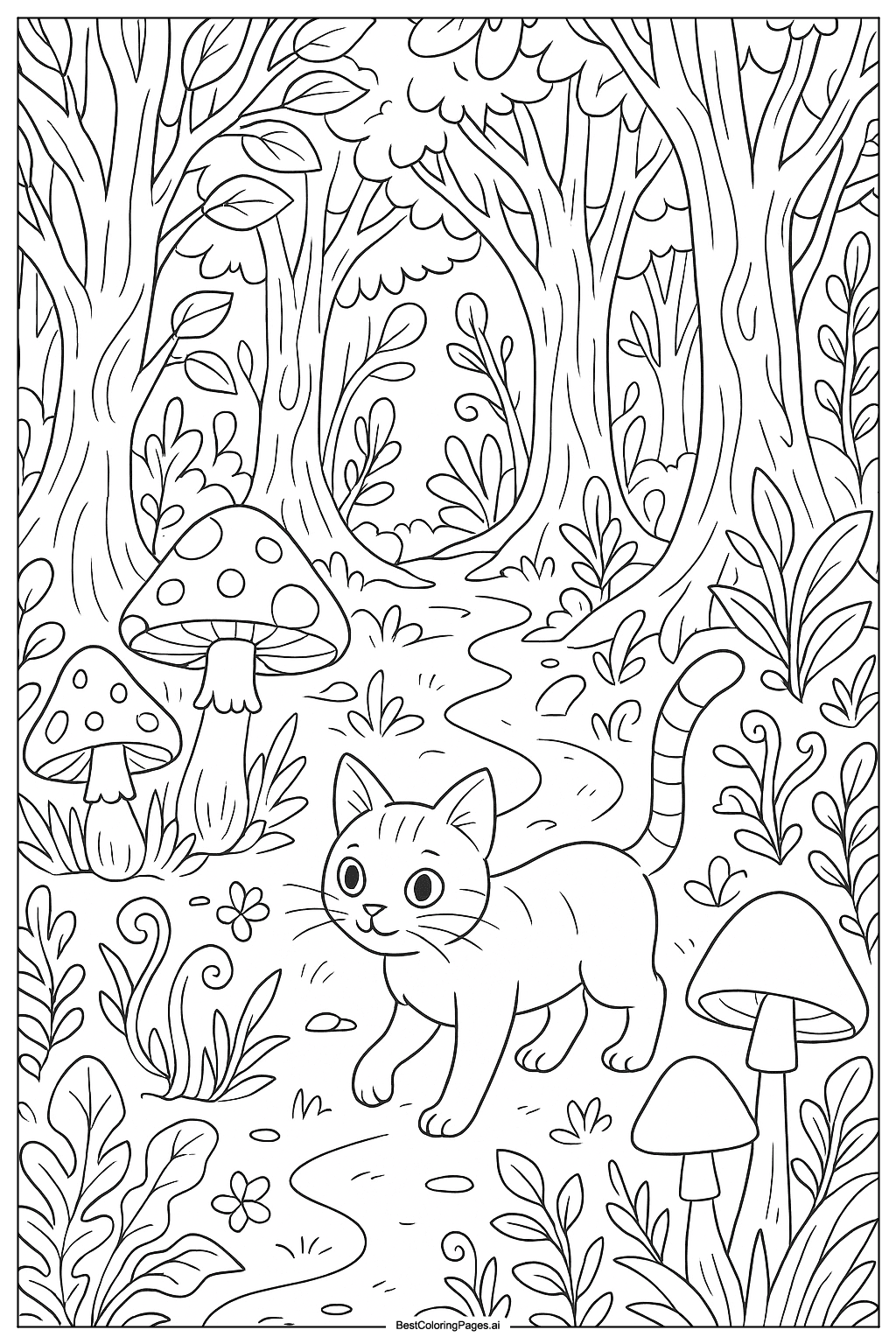 Cat in magic forest