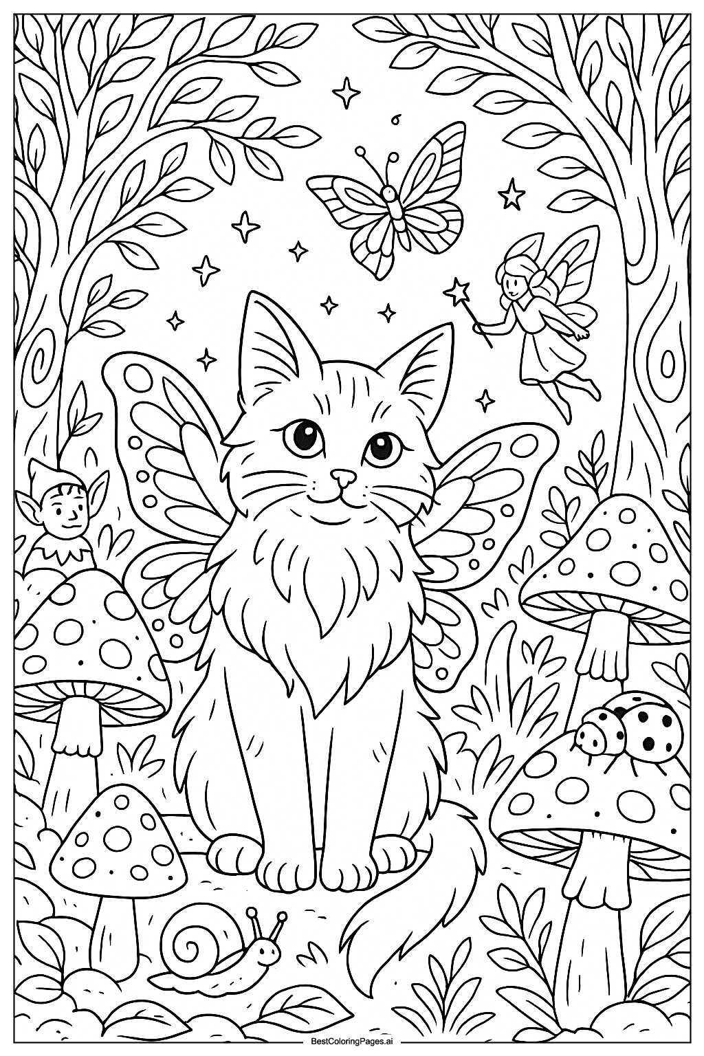 Cat in magical forest