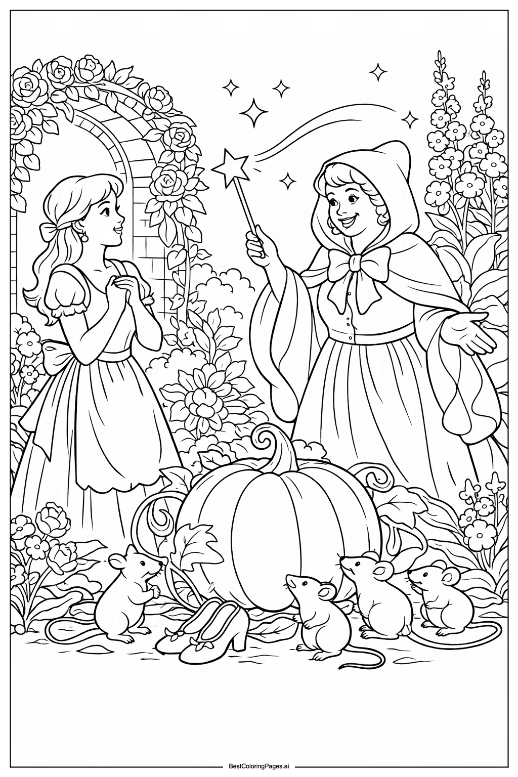 Desenhos de Cinderela encontra a Fada Madrinha para Colorir