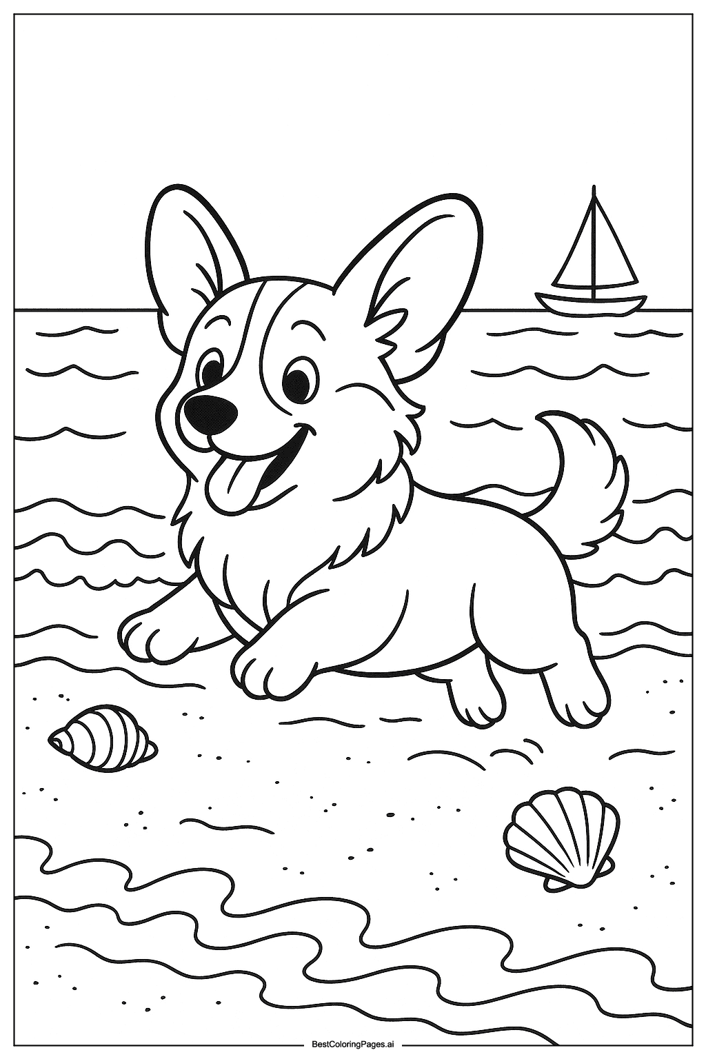 Corgi at the beach