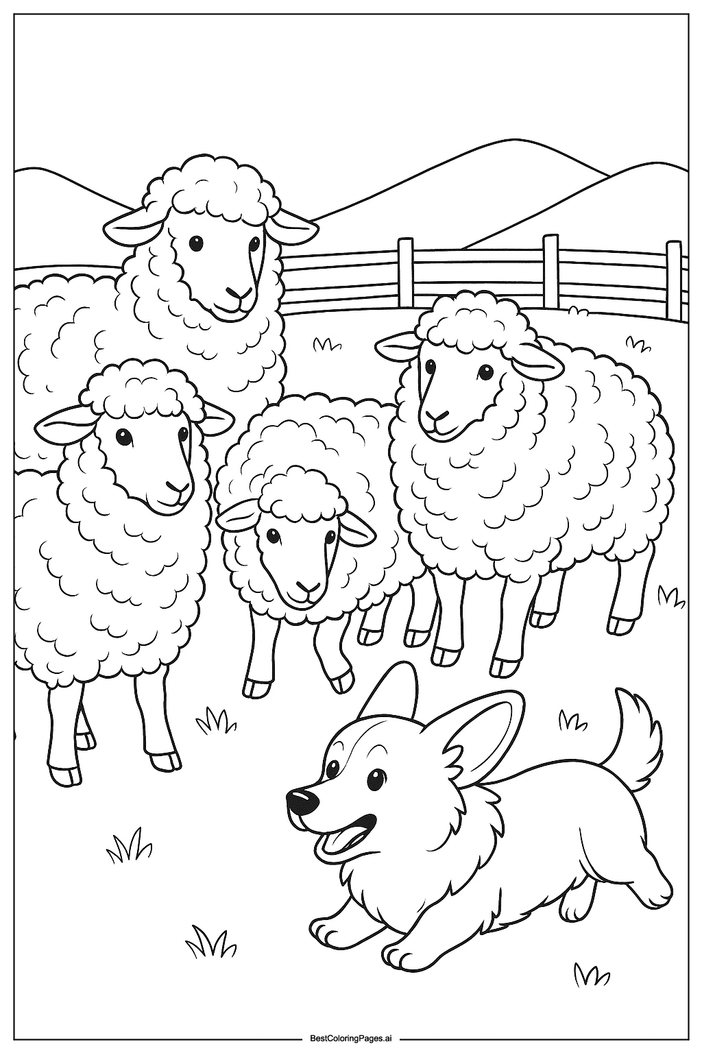 Corgi herding sheep