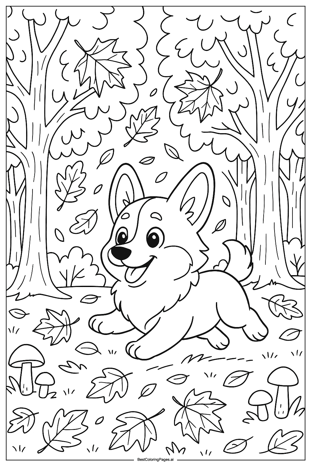 Corgi in autumn forest