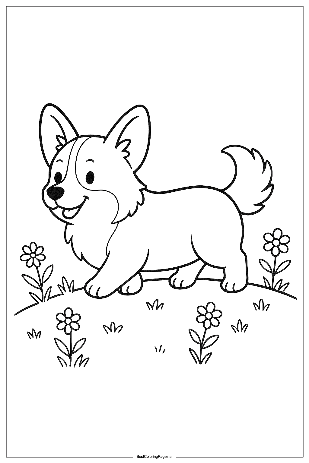 Corgi walking on hill Coloring Page