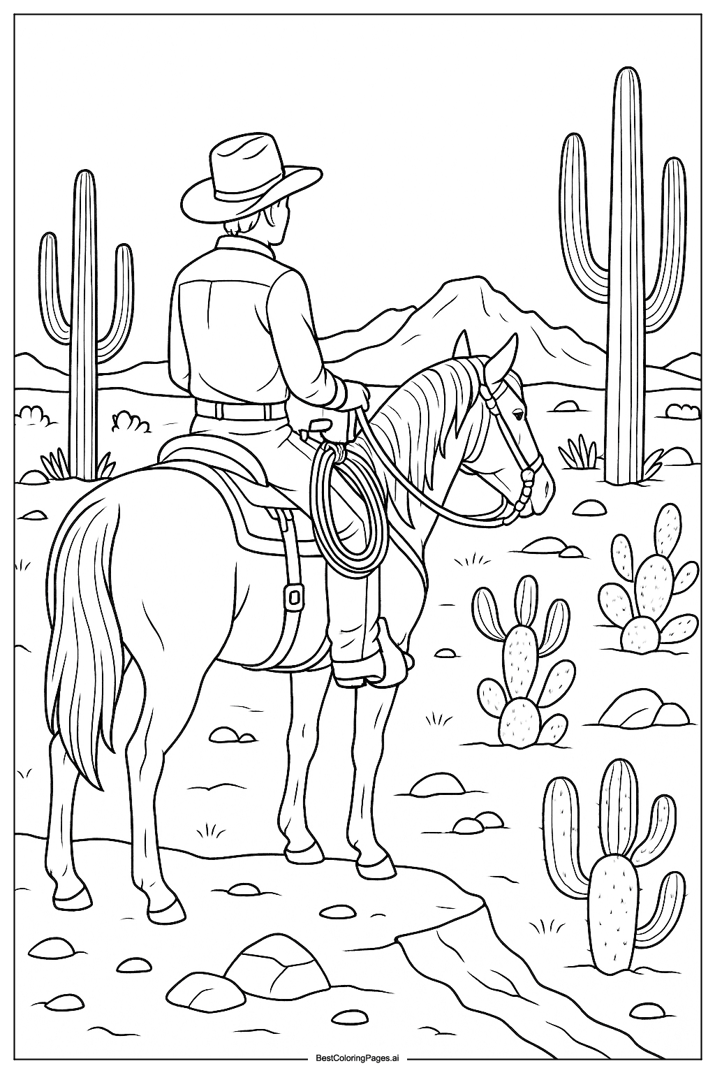Cowboy and desert landscape