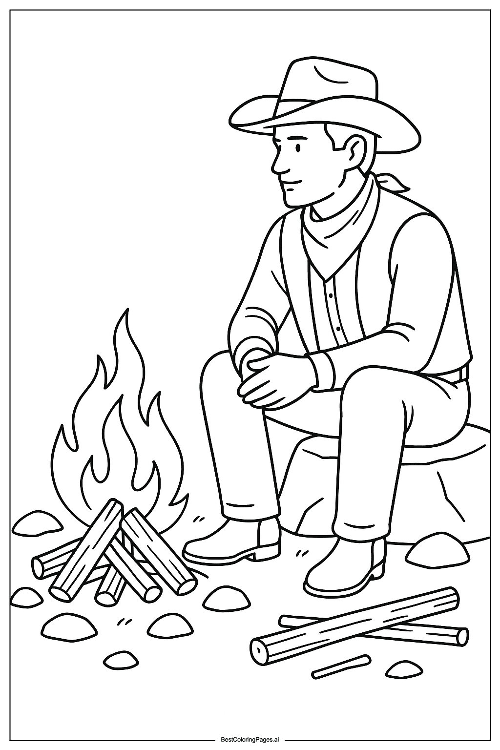 Cowboy at a campfire