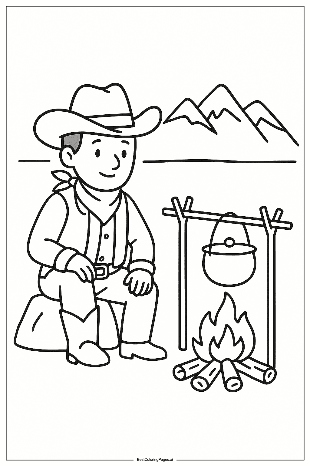 Cowboy at a campfire