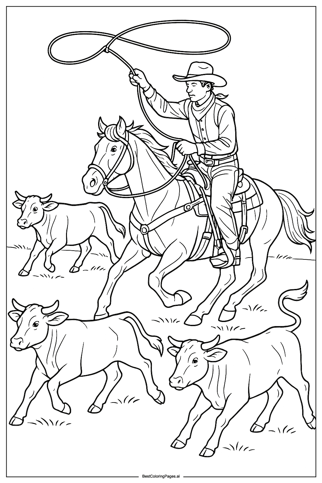 Cowboy chasing cattle