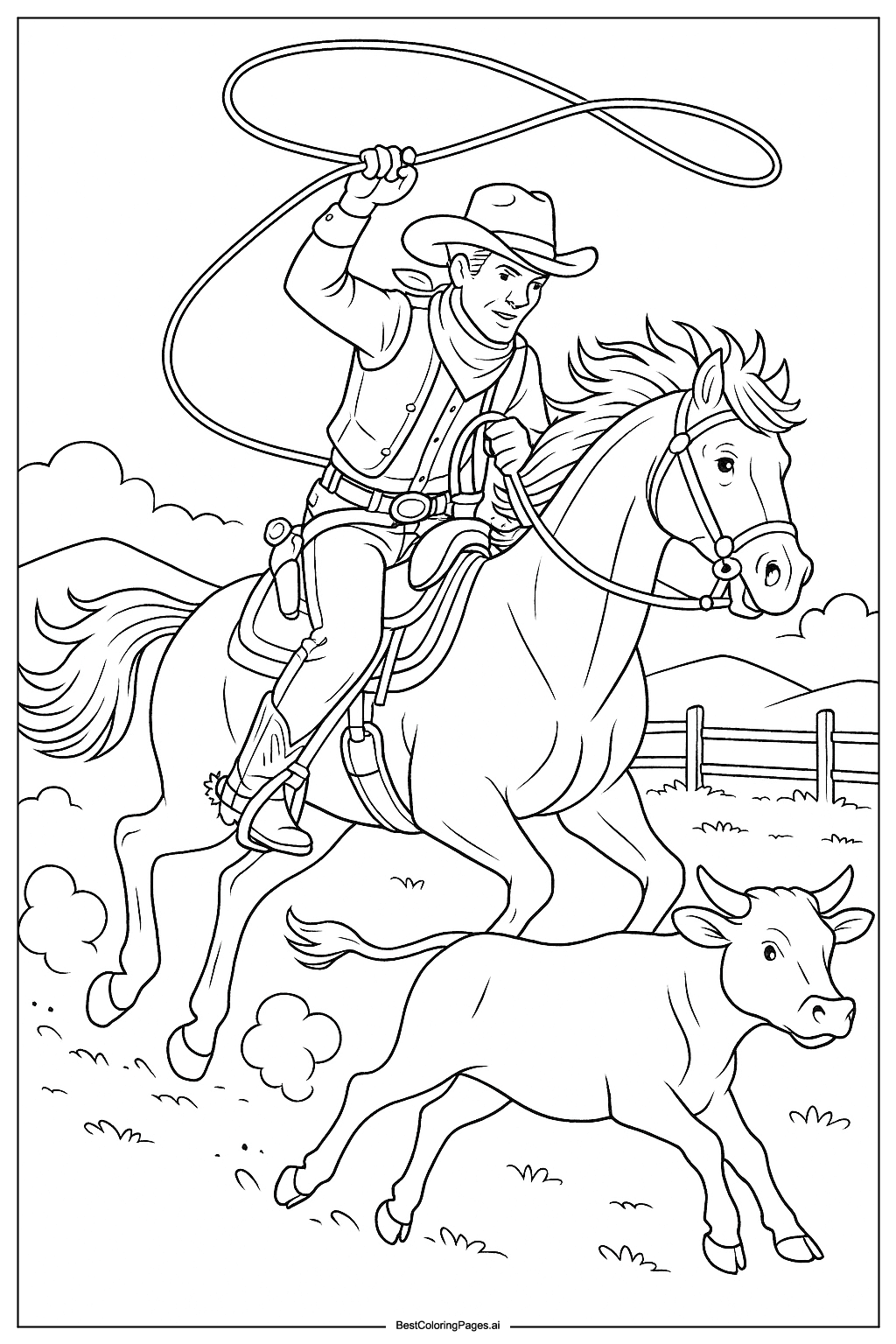 Cowboy chasing cattle