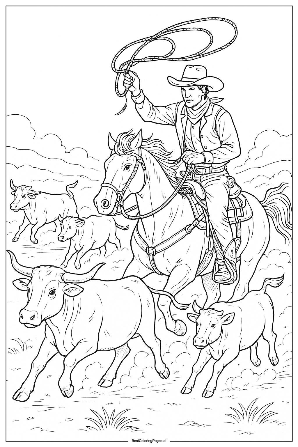 Cowboy chasing cattle