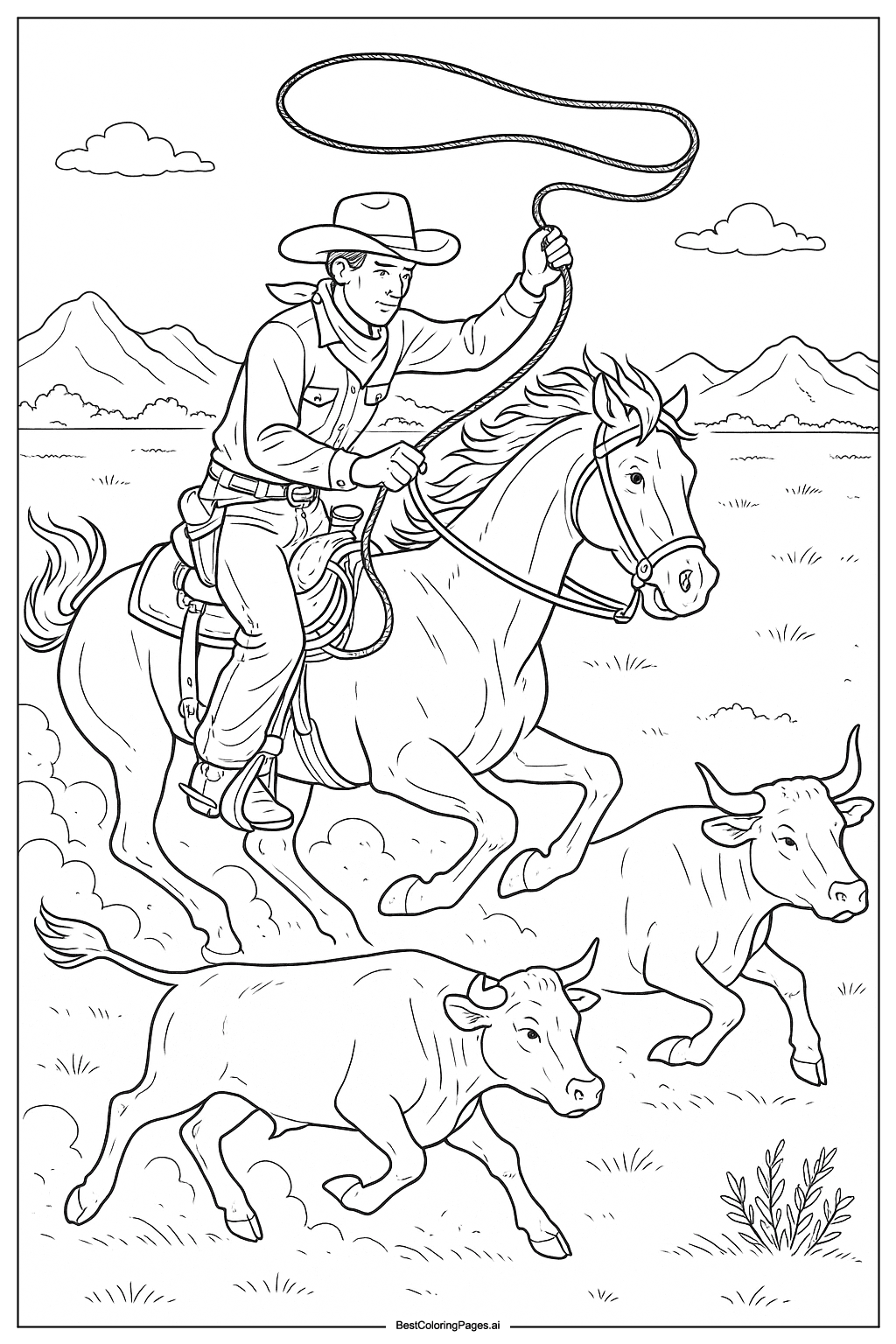 Cowboy chasing cattle