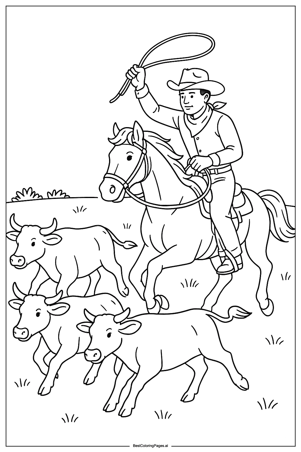 Cowboy chasing cattle