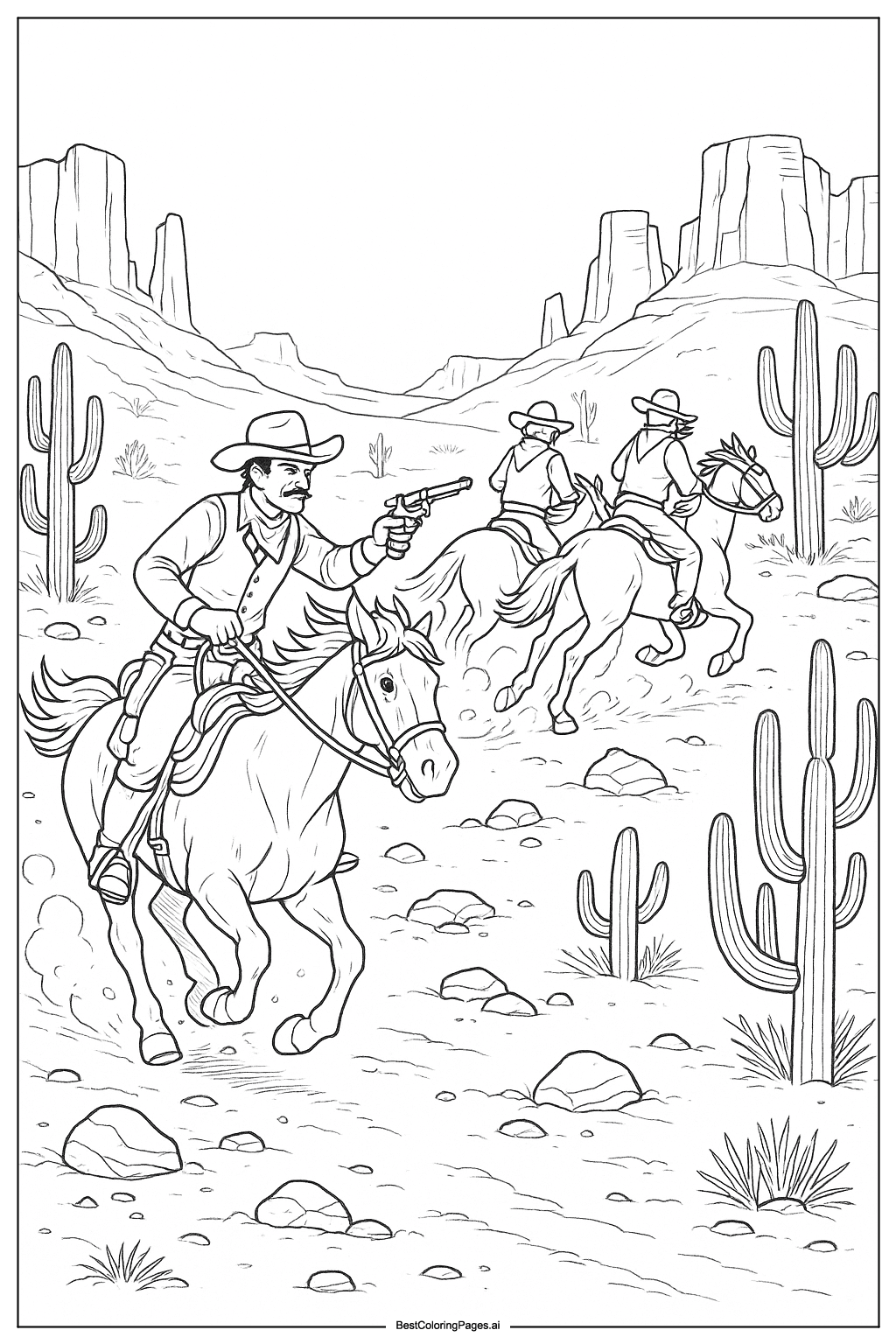 cowboy chasing outlaws