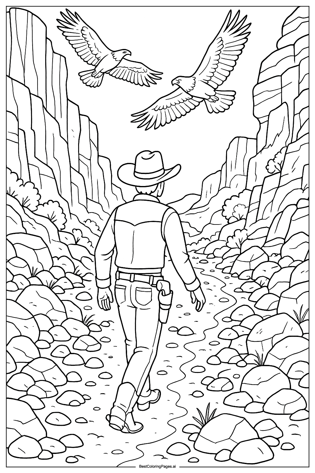 cowboy exploring canyon trail