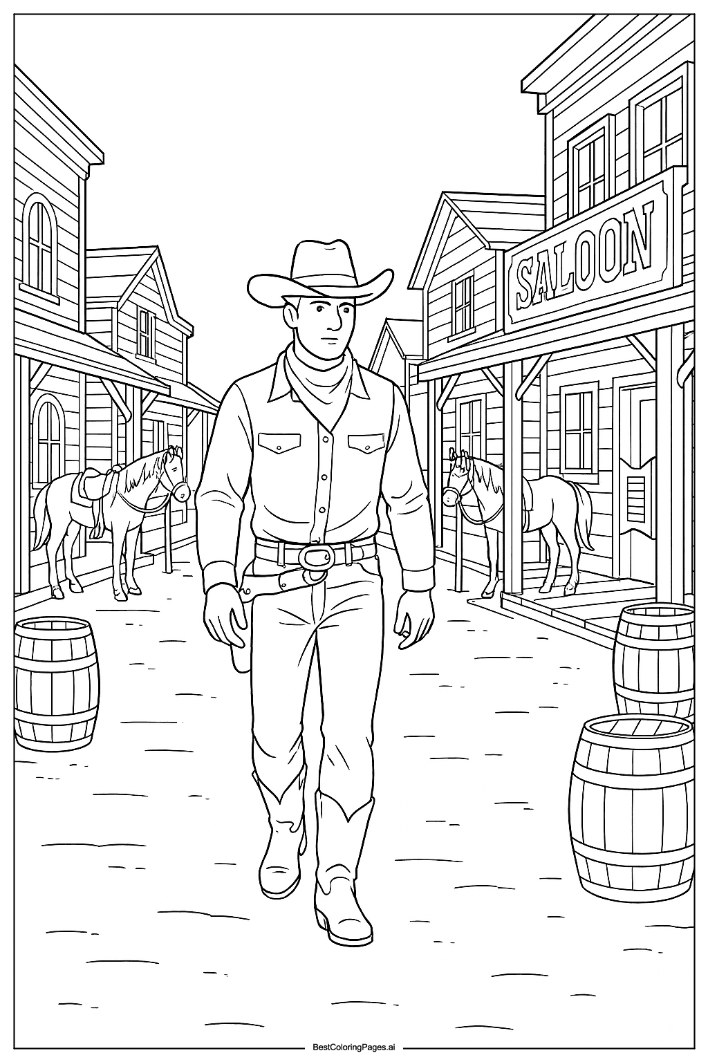 Cowboy in a western town