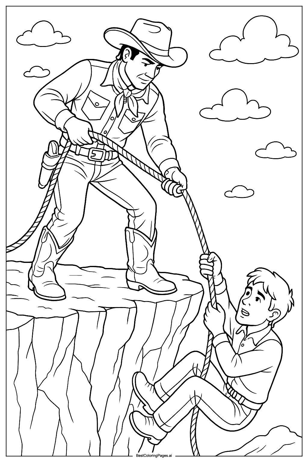 Cowboy rescuing friend