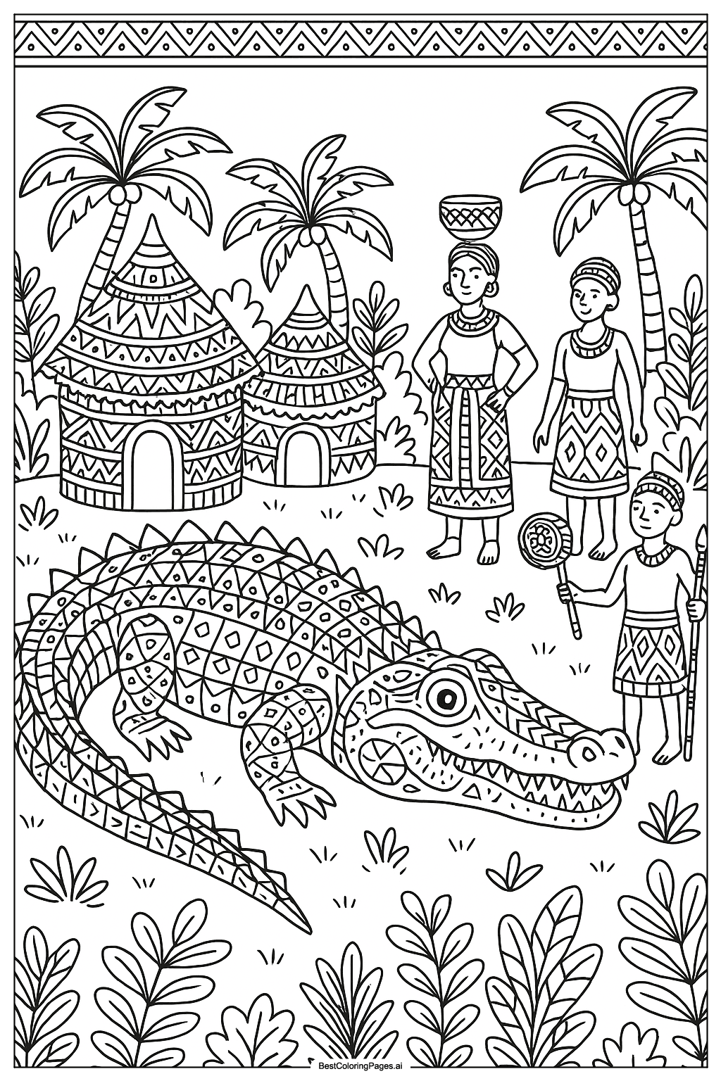 Crocodile and tribal village