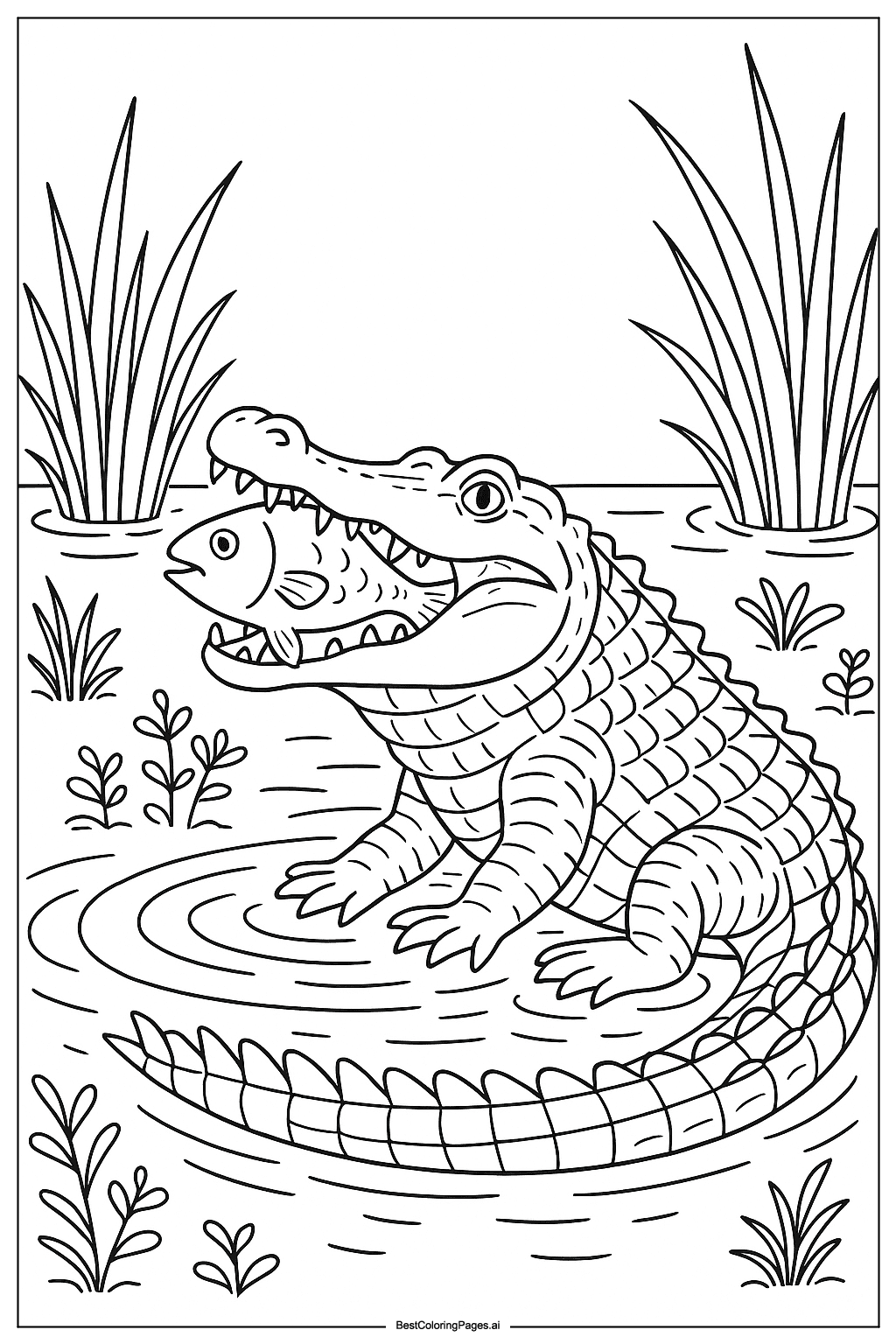 Crocodile eating fish