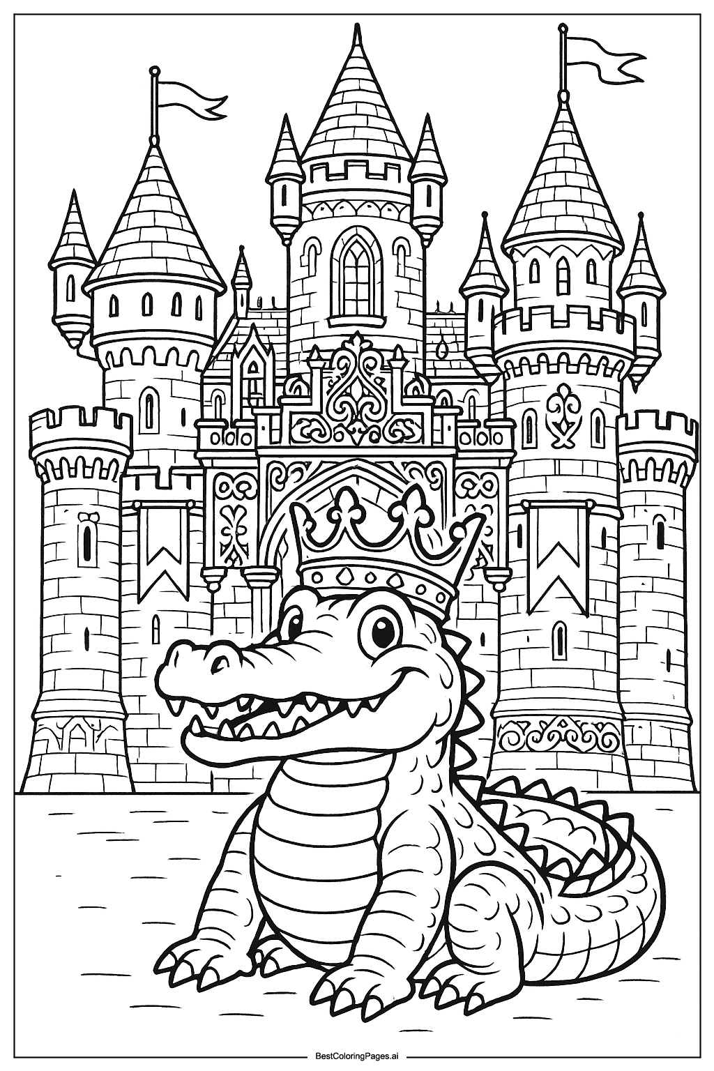 Crocodile in storybook castle