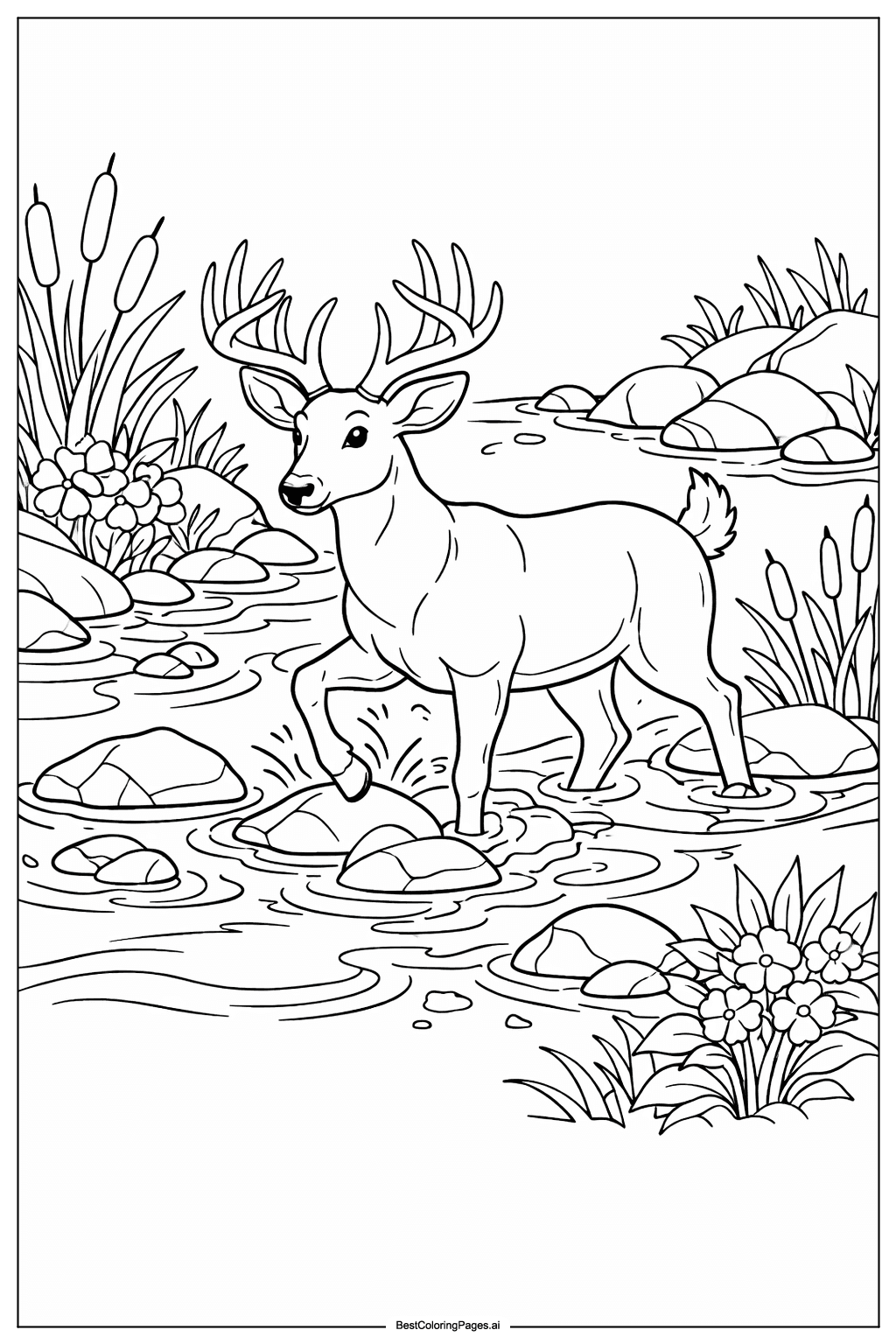 Le cerf traversant la rivière