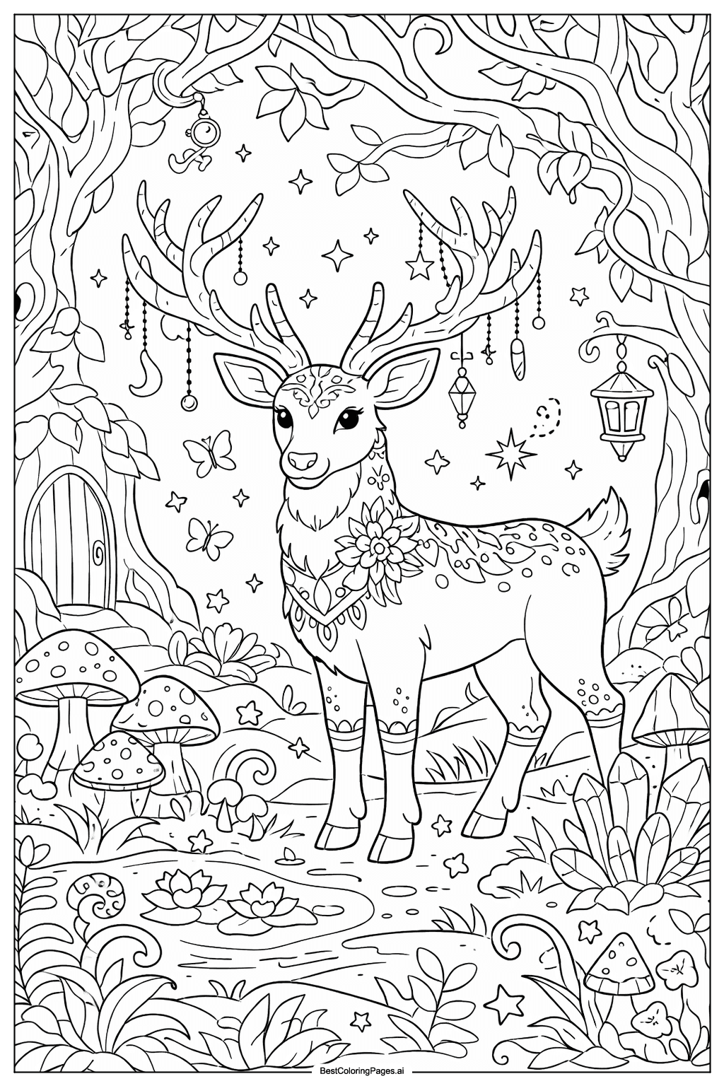 Dibujos de Ciervo en el bosque encantado para Colorear