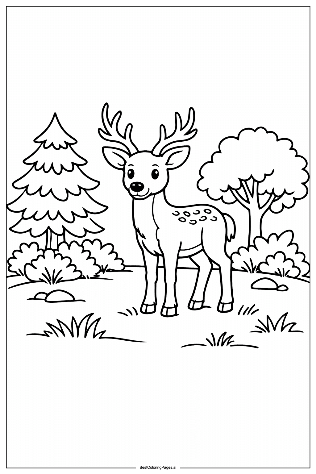 森の中にいるシカ のぬりえ