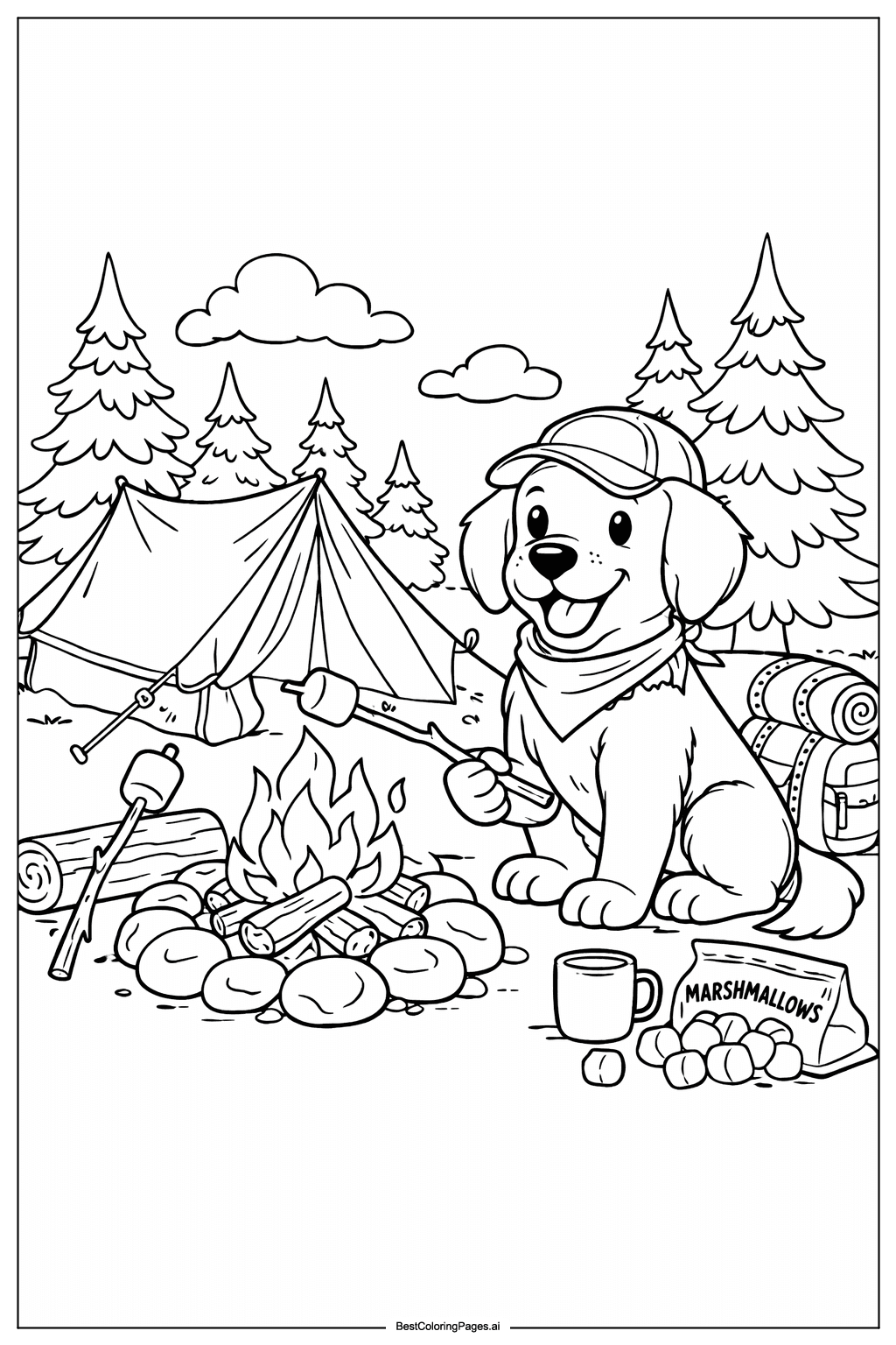 Desenhos de Cão no Acampamento para Colorir
