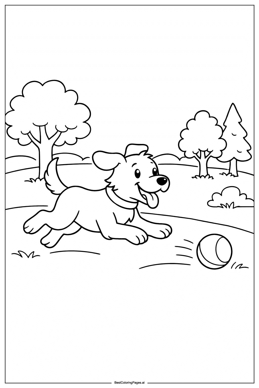 공을 쫓아 달리는 강아지 색칠공부