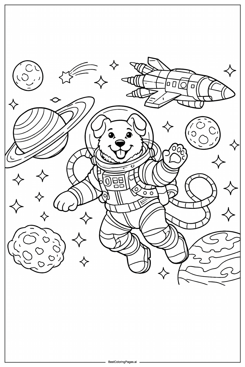 Dog in space Coloring Page