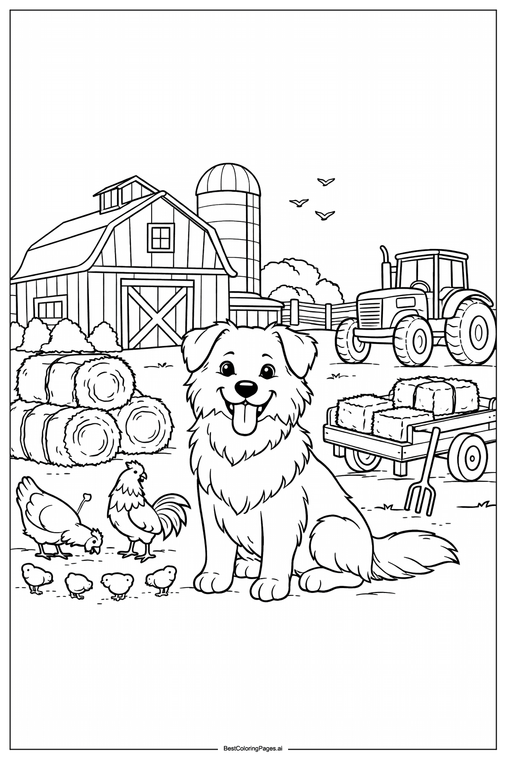 Disegni di Cane Felice in Fattoria da Colorare