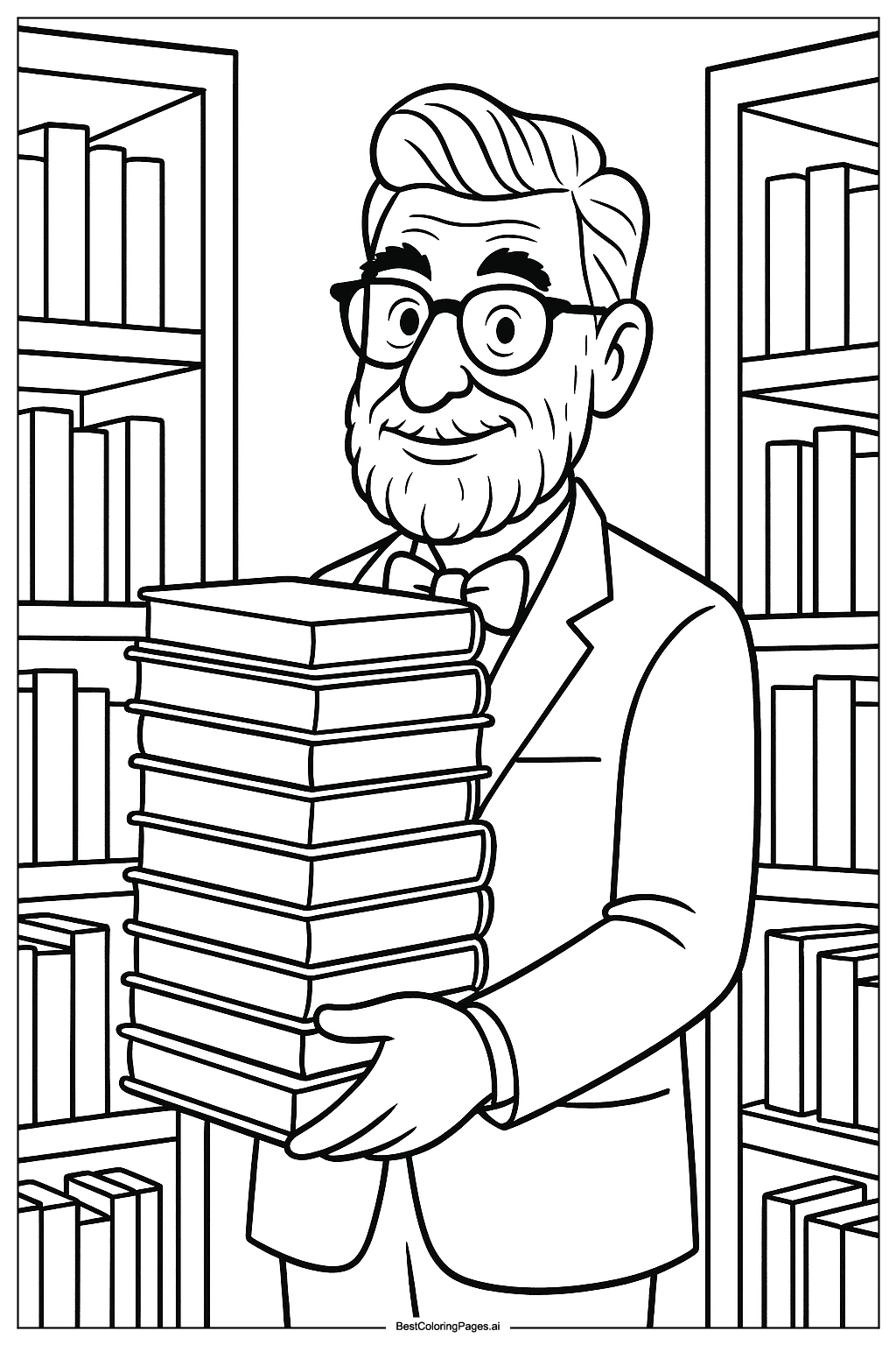 Coloriage Dr. Seuss et sa pile de livres