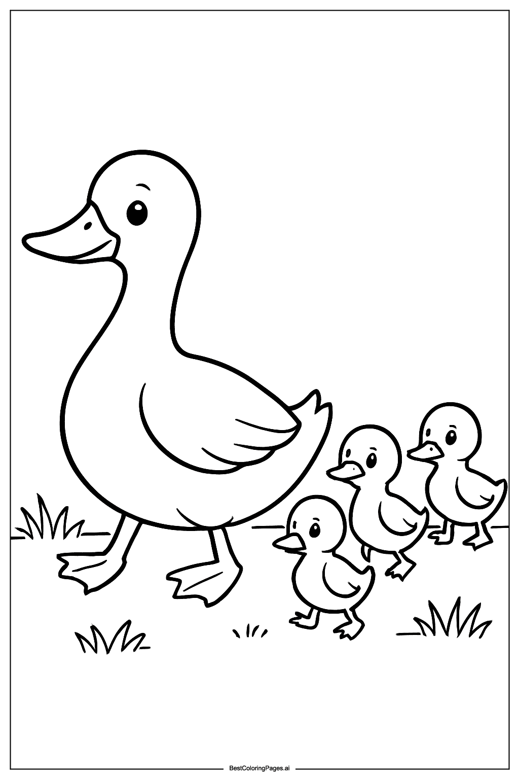 Duck with ducklings Coloring Page