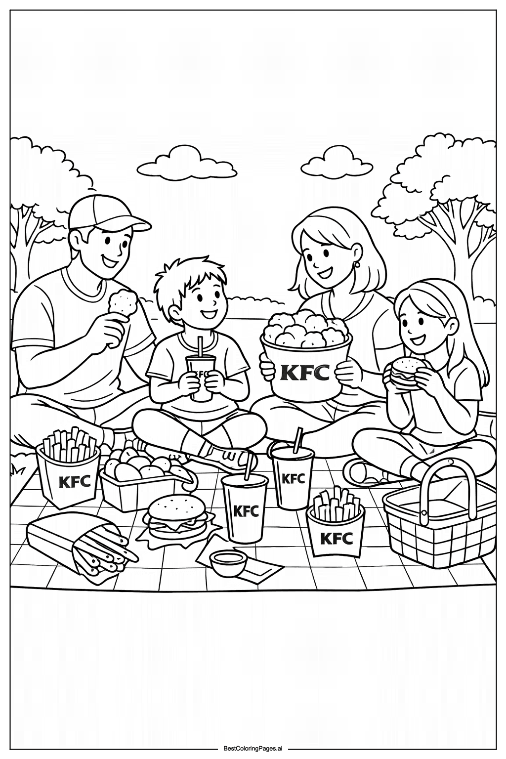 Family picnic with KFC food