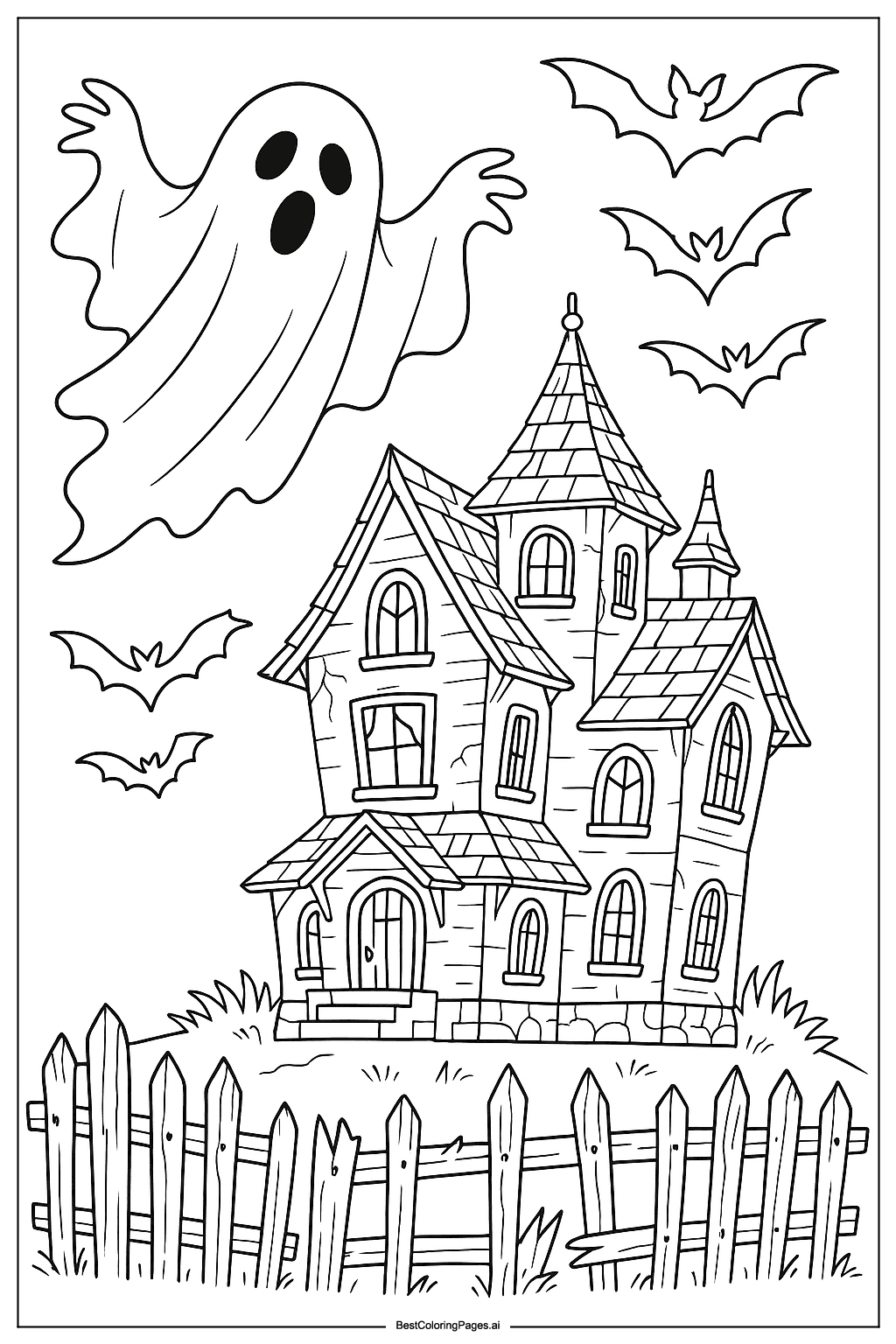 Ghost flying over haunted house