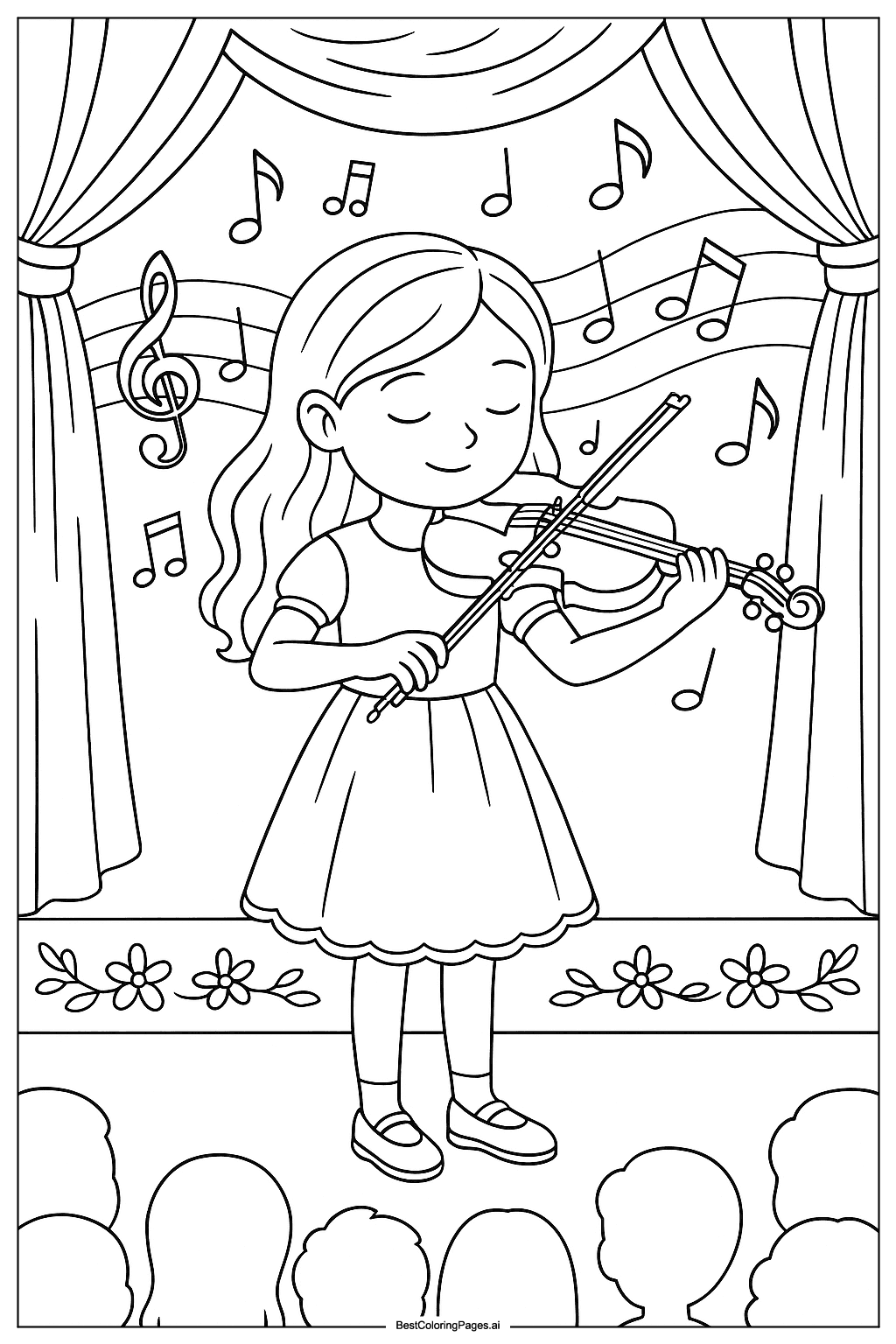 Girl playing violin on stage