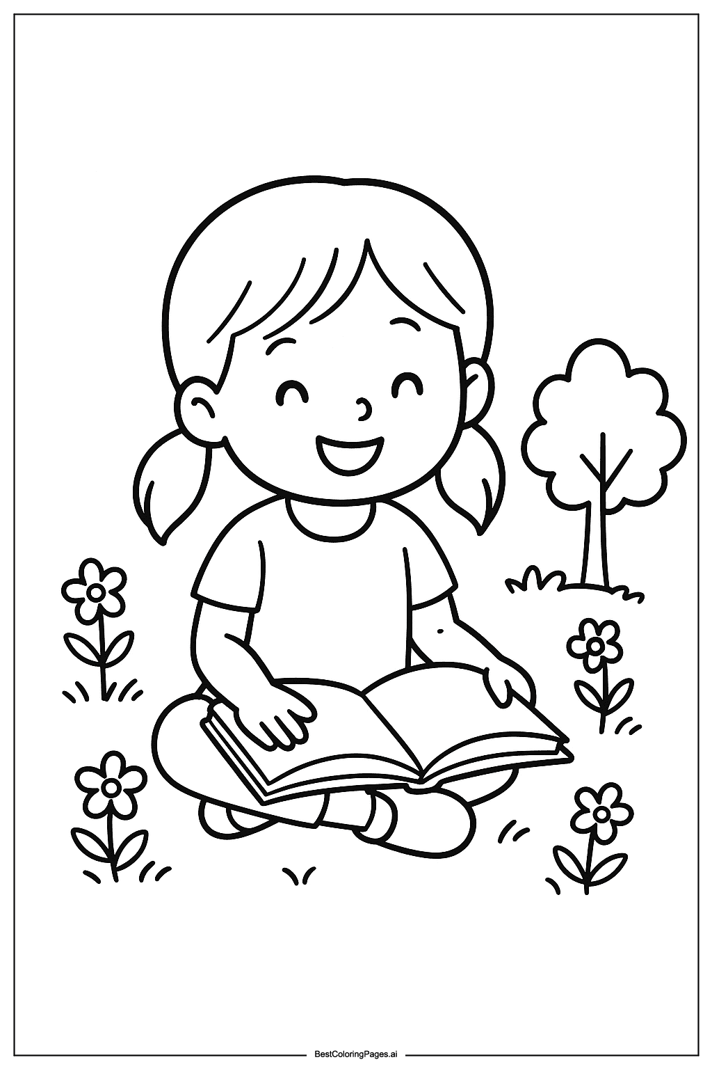 Girl reading book in garden